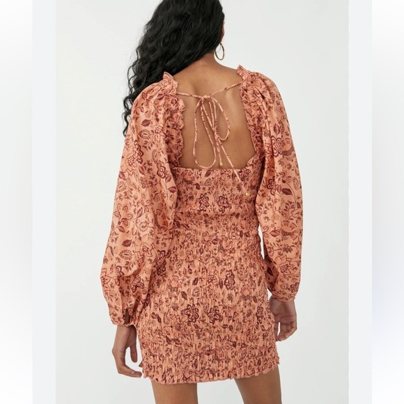 NWOT FREE PEOPLE Smock It To Me Mini Dress Ruffle Floral Printed Smocked Bodycon - Picture 11 of 14